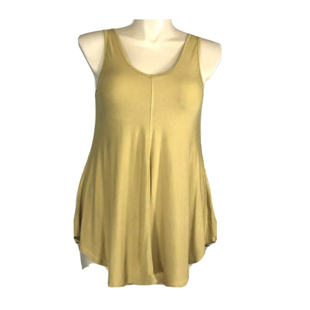 MTS Lagenlook Top MED Mustard Yellow Long Tank‎ Swing High Low Washable
